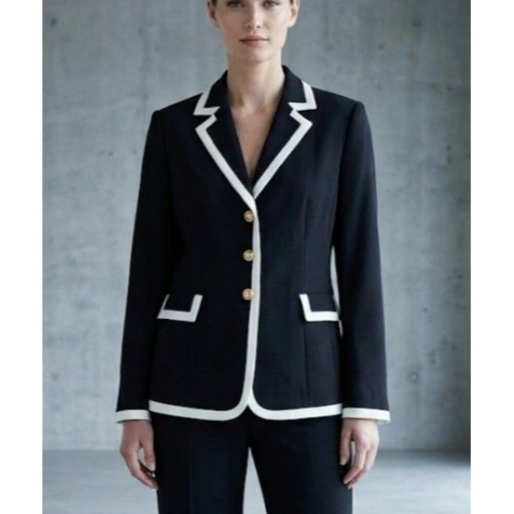 NWT Tahari Arthur S Levine Size 16 Blazer Jacket Black White Trim Gold Button